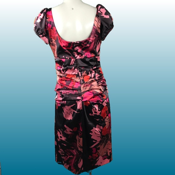 Suzi Chin for Maggy boutique floral ruched dress  lined Made in USA Size 8 - Picture 2 of 8